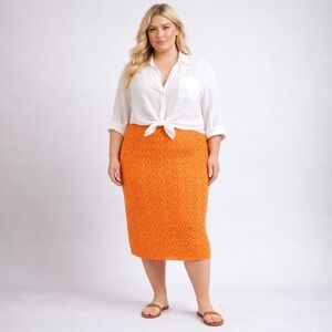 Addition Elle Orange Crochet Knit Pencil Skirt Pull On Waist Size 4X Cotton Cute